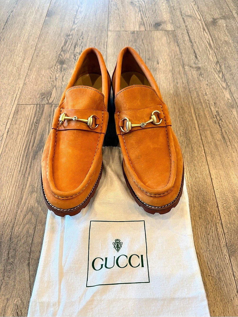 Gucci Men's Suede Horsebit Loafer with Lug Sole Brown